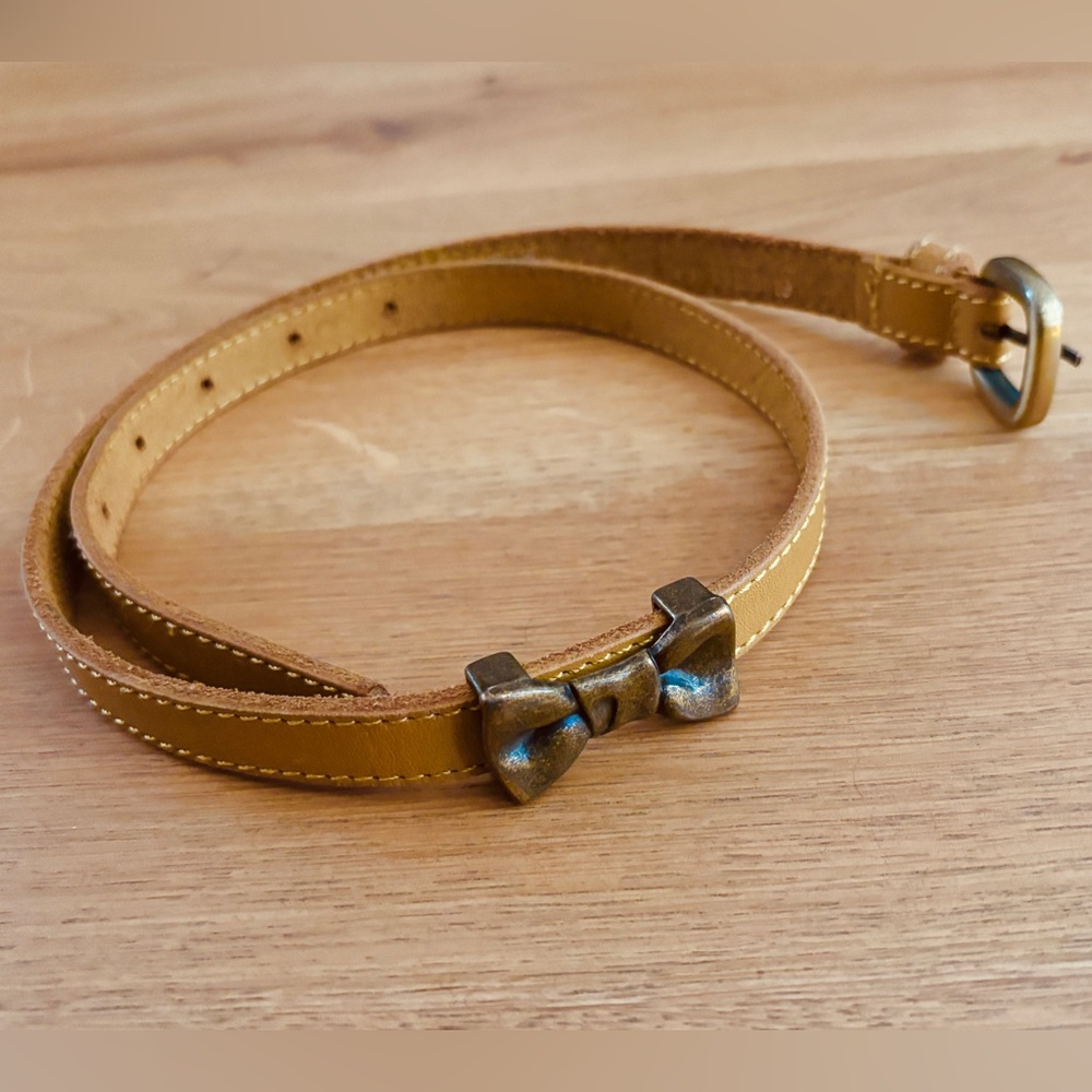 Topshop Mustard Yellow Leather Belt with Bronze Bow